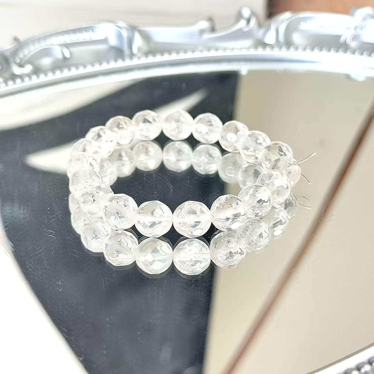 9mm AAA Natural White Crystal Pineapple Bead Bracelet, Crown Chakra