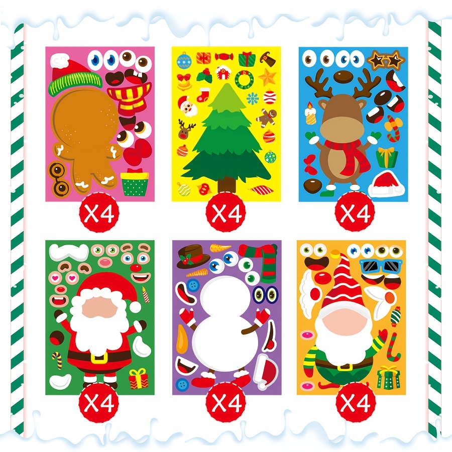 TEMU 24 Feuilles d'Autocollants de Noël, Autocollants pour Jeux de Fête de Noël, Créez Vos Propres Autocollants de Noël, Kits d'Activités et de