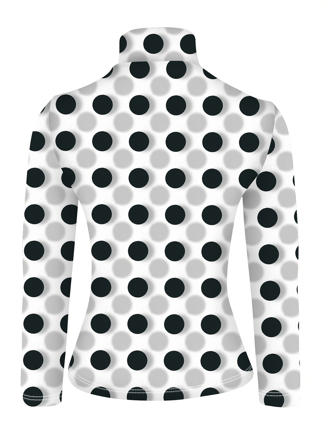 Women's All-Over Black & White Polka Dot Print T-Shirt with High Neck Collar & Cross-Over Back Design - Mid-Stretch Machine-Washable Top for Year-Round Casual to Semi-Formal Outfits