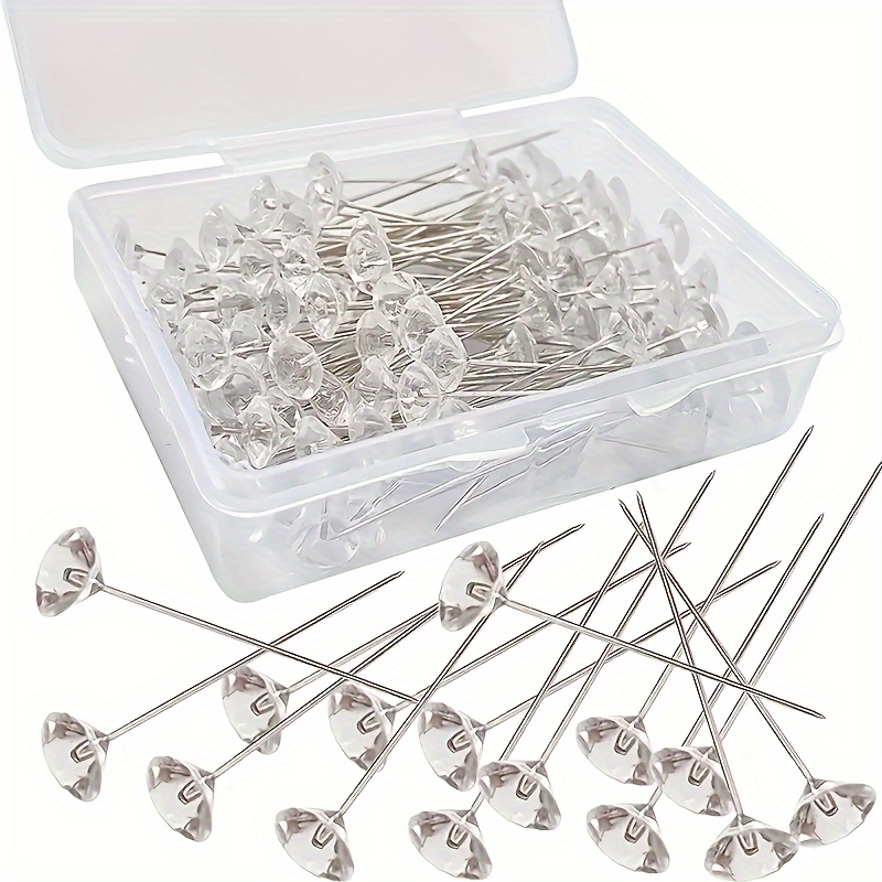 

100pcs Clear Rhinestone Pins - Assorted Sizes (38mm) For Bridal & Craft Sewing, Includes Plastic Storage Box