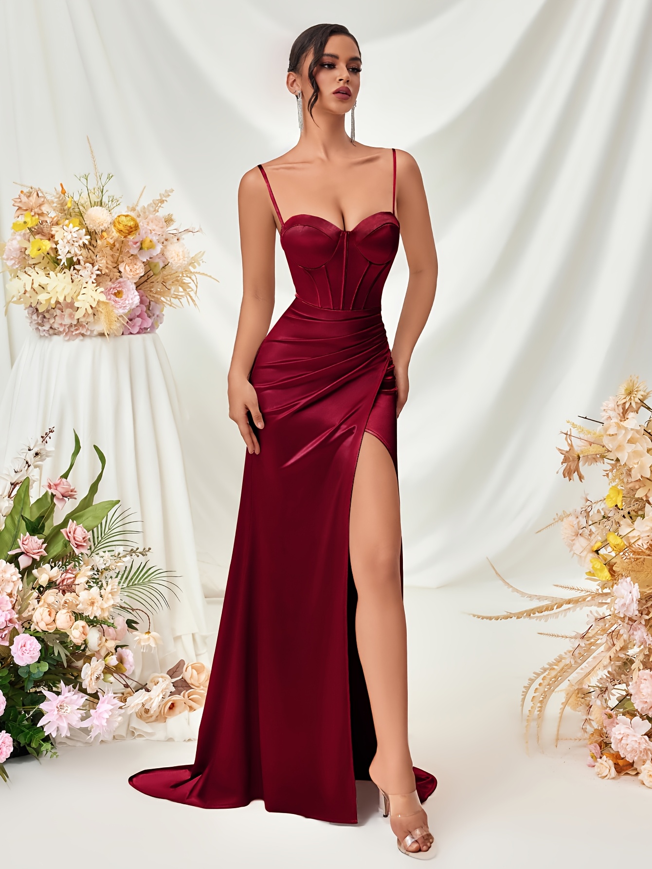 long evening gown women a deep v neck backless design front - Temu