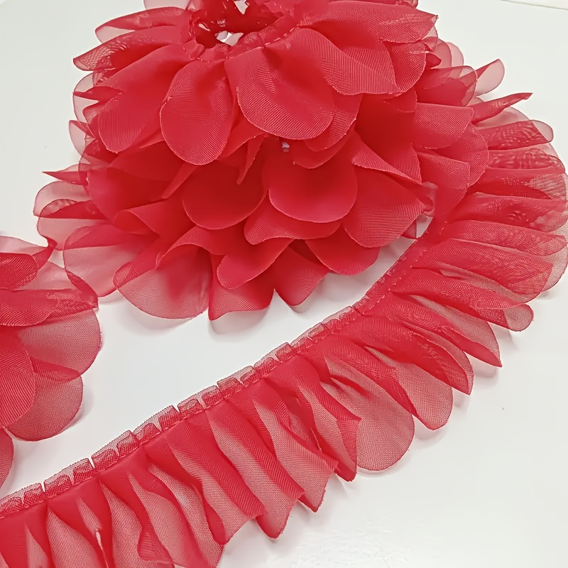 E-shop 270cm x 4.5cm Geprägter Chiffon mit -Spitzenbesatz - Einfarbiger Unelastischer Stoff für DIY-Röcke & Dekoration von Ausschnitten, Kleidung,