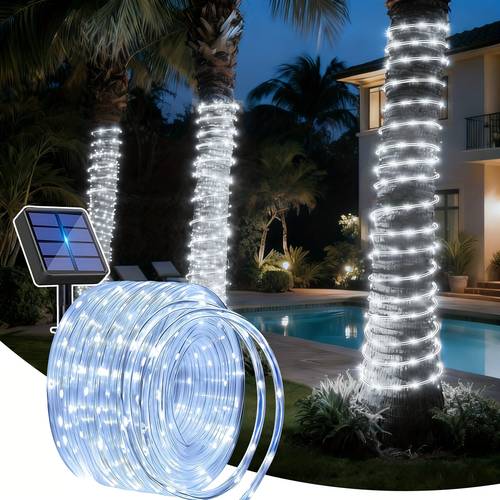 luci decorative solari da giardino per esterni, 55/110/220/320 led a stringa trasparenti a forma di con 12 modalità lampeggianti, materiale in tubo in pvc, per decorare , recinzione, scale, grondaia, , matrimoni e decorazioni festive