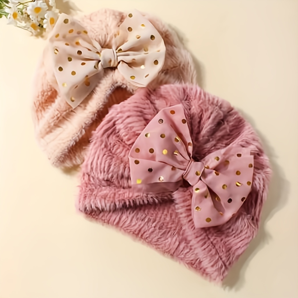 TEMU 2pcs Newborn Chiffon Bow Decorative Cute Baby Hat Set, Suitable For Everyday Use