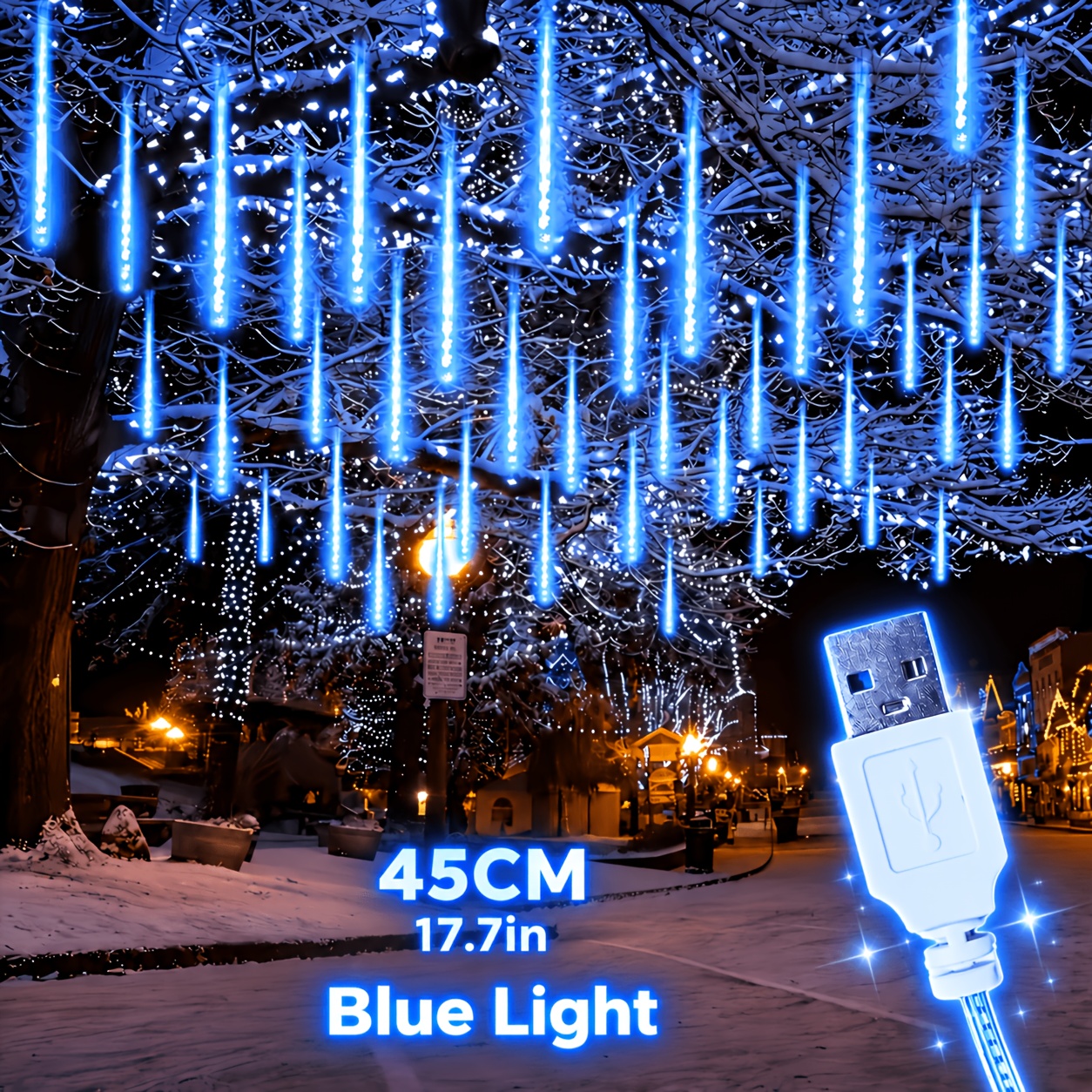 TEMU Nuove Luci a Stringa Pioggia di Meteoriti USB, Luci Natalizie Sospese, Versione 45cm/8 Tubi, Luci Natalizie Pioggia di Meteoriti per Esterni con