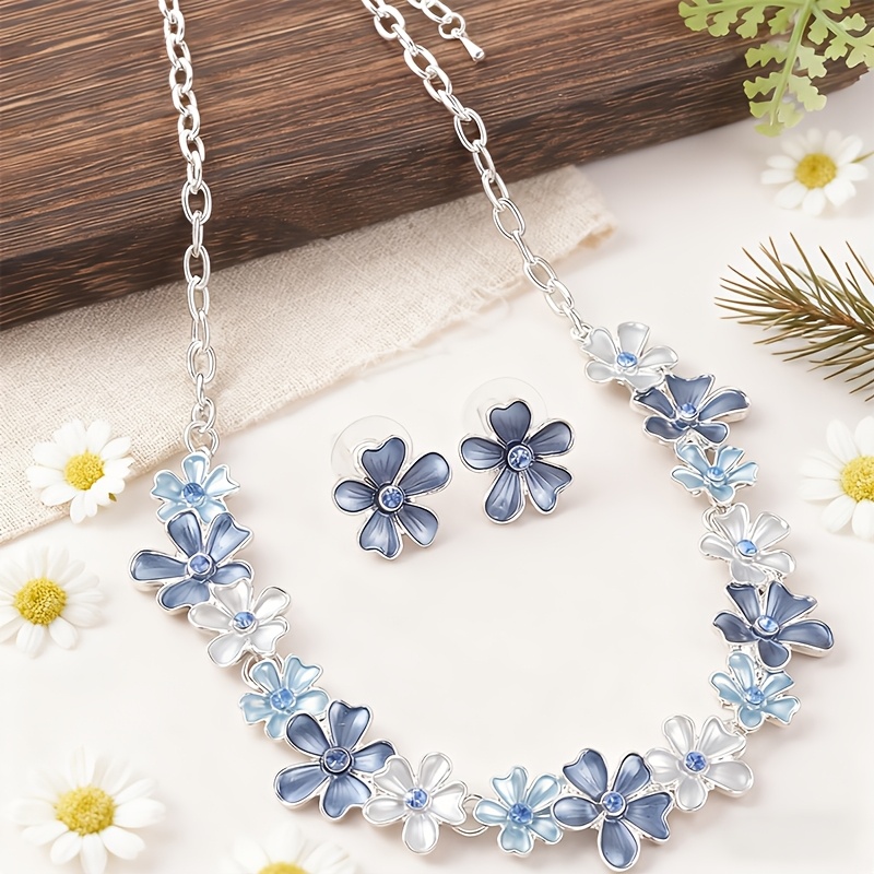 E-shop 1 Set Stilvolles Dünnes Beschichtetes Legierungsschmuck-Set mit Halskette und Ohrringen, Geometrisches Verstellbares Emaille Geschenk zum