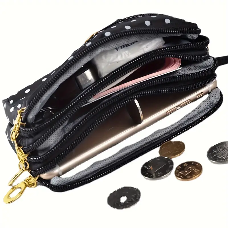 elegant nylon clutch wallet polka dot pattern four zipper pockets mixed color polyester lining random printing purse for women running casual wear details 3