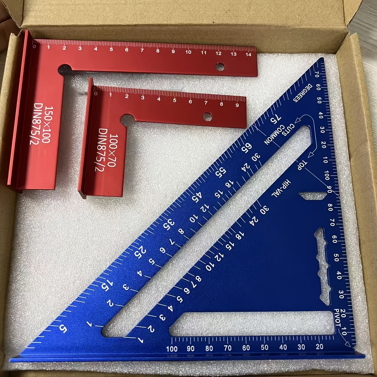 TEMU High-precision Woodworking Scribing Tool Set, Dual-specification L-shaped Square + Triangle, Aluminum Alloy Material, 90-degree Right Angle