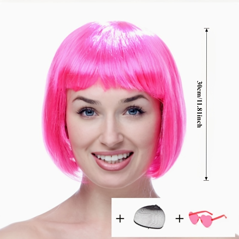 3pcs Colorful Bob Wig with Glasses for Halloween Parties