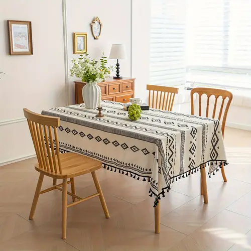 elegant geometric tablecloth with tassels durable polyester machine made holiday daily dining holiday table setting bohemian style woven texture table decorations