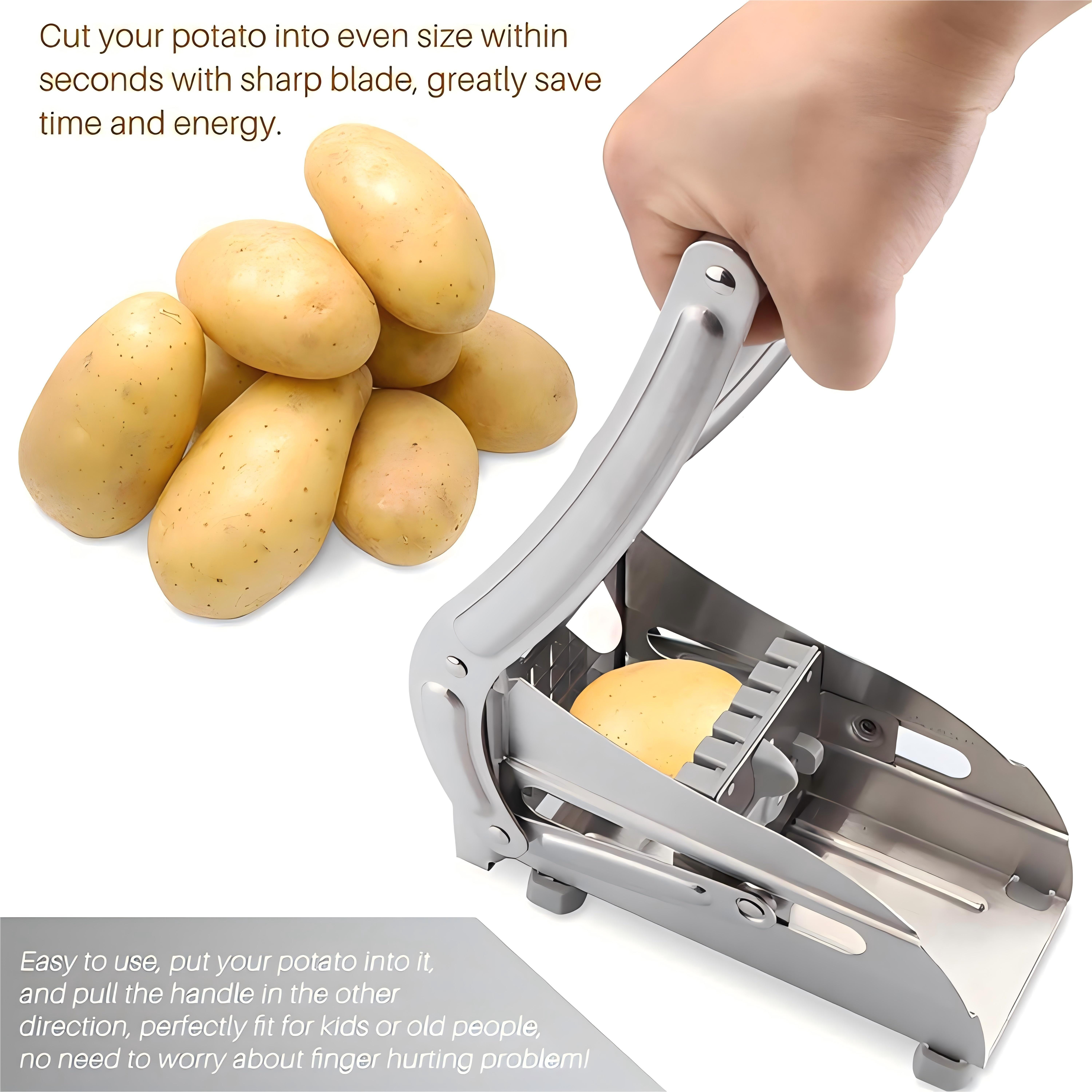 1pc stainless steel french fry cutter manual potato slicer with replaceable blades ergonomic non slip handle easy to clean kitchen gadget for   details 0