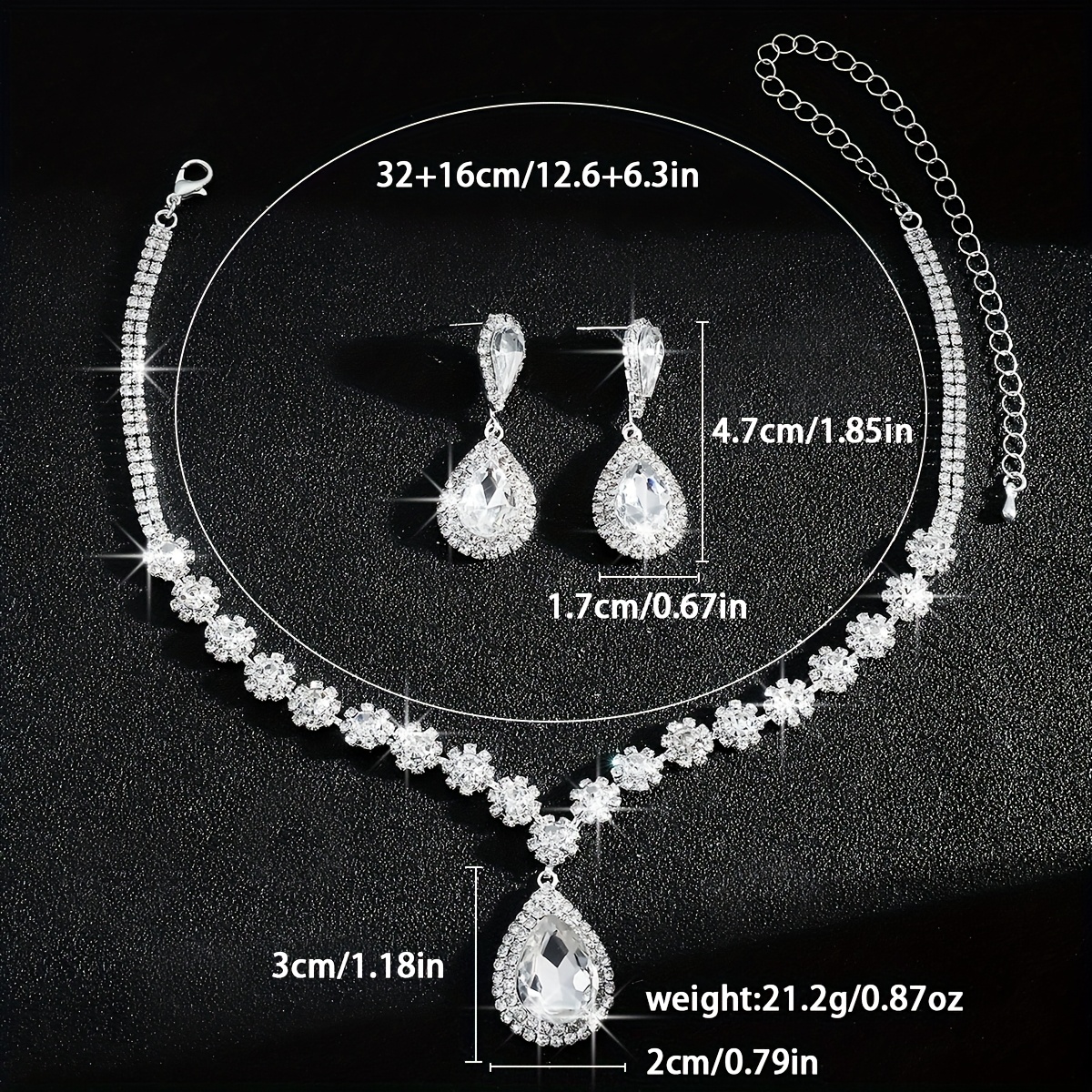 Crystal Flower Water Drop Necklace Earrings Set Bridal Accessory