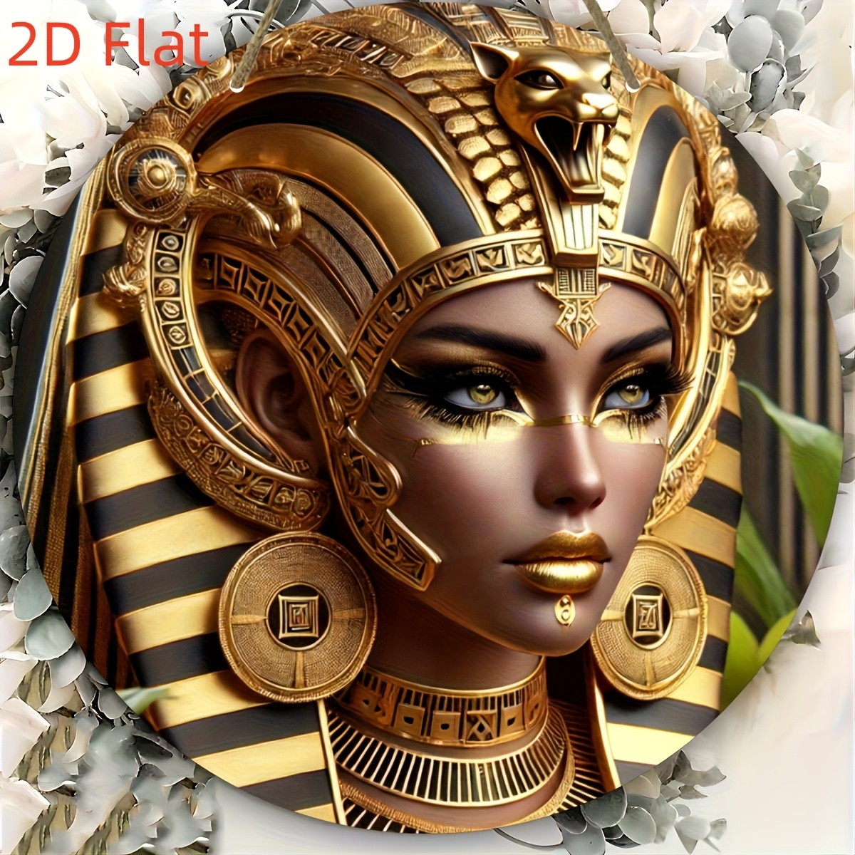 Image of 2d Flat, 1 2d Flat Egyptian Queen Themed 7.87-inch Round Wooden Wall Art - Perfect Suitable For Home, Office, Decor | Unique Gift Idea, Ideal For Room Decoration, 2d Flat