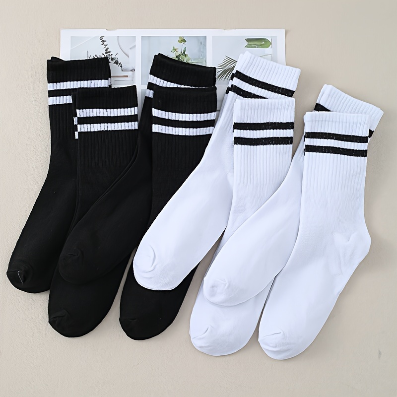 

8 Pairs Striped Crew Socks, Simple College Style Mid Tube Socks, Women's Stockings & Hosiery