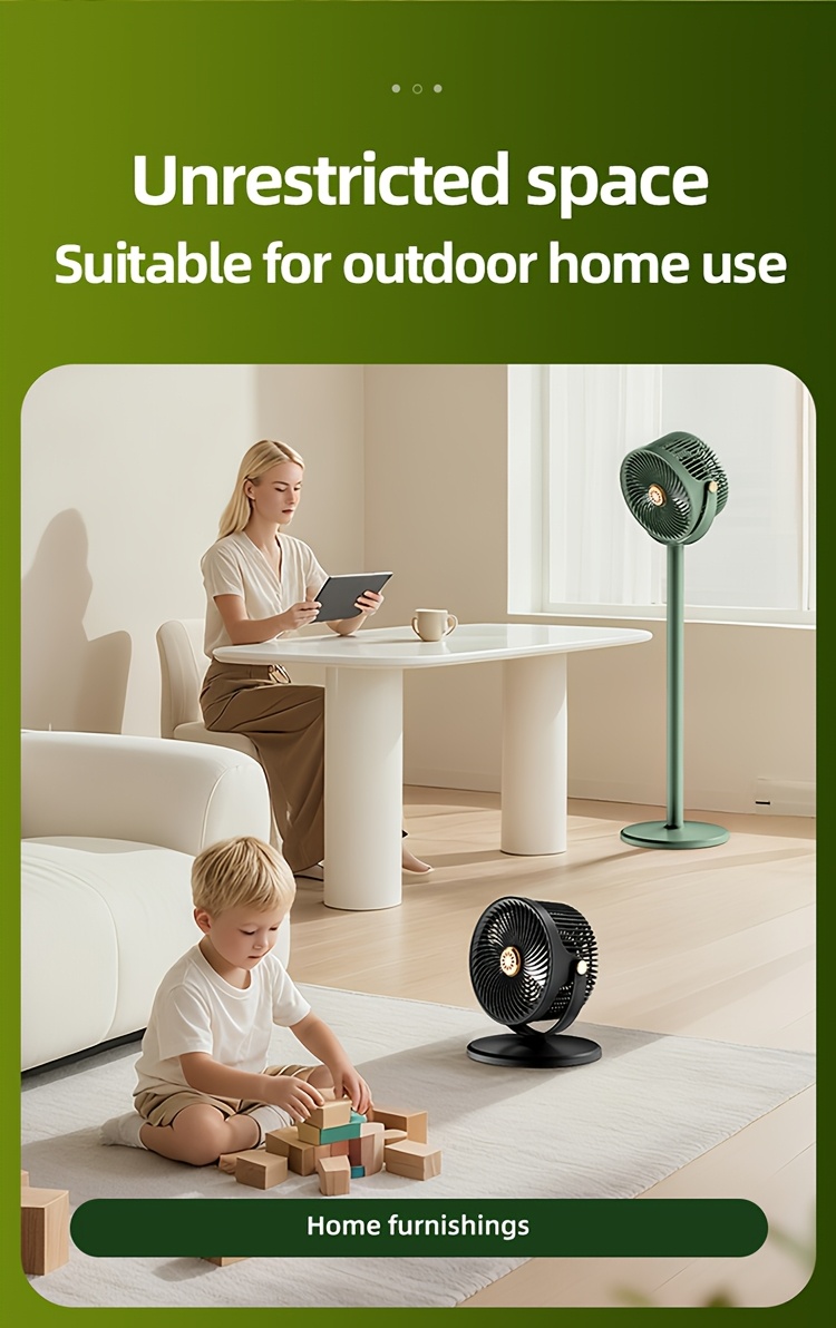 A Easy Outdoor Solar-Powered Floor Fan with a Circulating Function, Featuring Four Height Adjustment Modes, a Type-C Quick Charging Version, a Five-Speed Desktop Fan, a Retractable Electric Floor Fan, an Ultra-Long-Lasting Outdoor Cooling Device