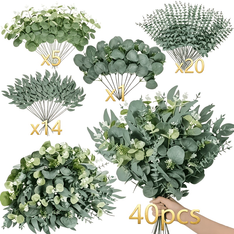 Image of 40pcs Artificial Eugalea Willow Set, Small Fragrance Artificial Flowers Suitable For Spring And Summer Wedding Diy Vase Bouquet Flower Arrangement Decoration Home Gardening
