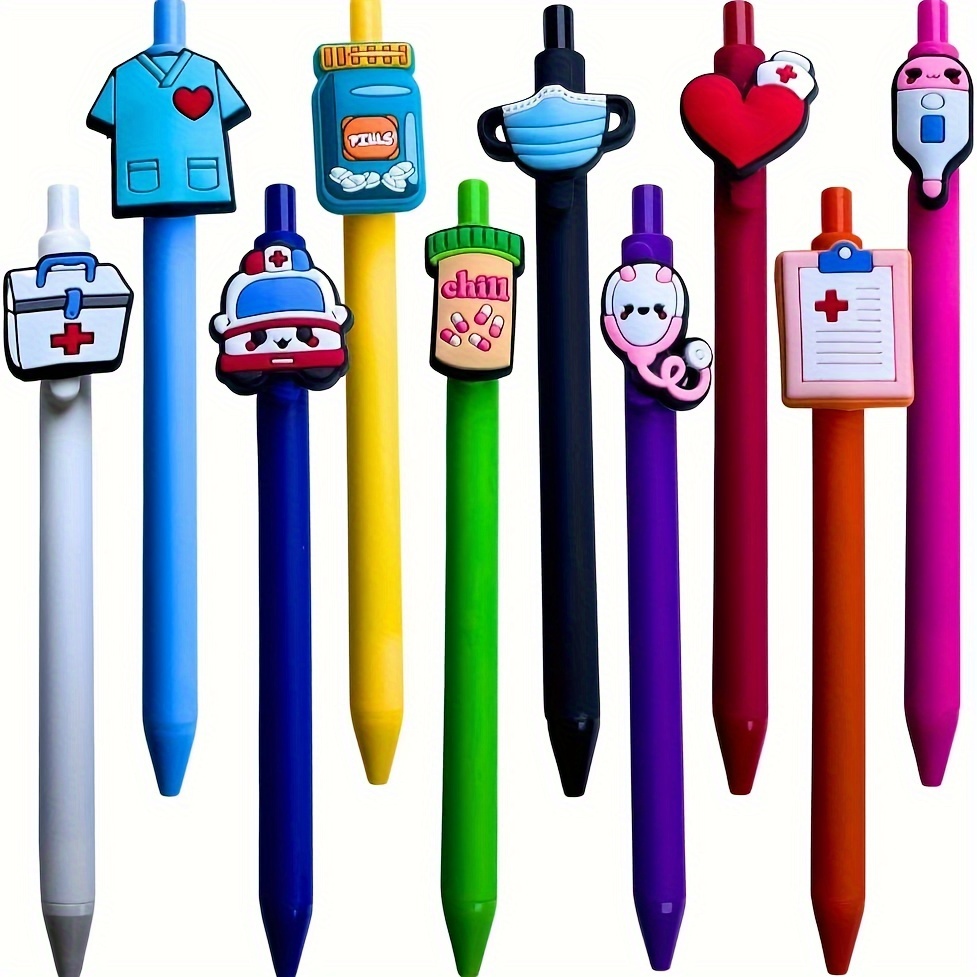 

8pcs Assorted Cartoon Doctor & Nurse Themed Pens, Candy-colored Pvc Retractable Pens, 0.5mm Fine Point For Office Use