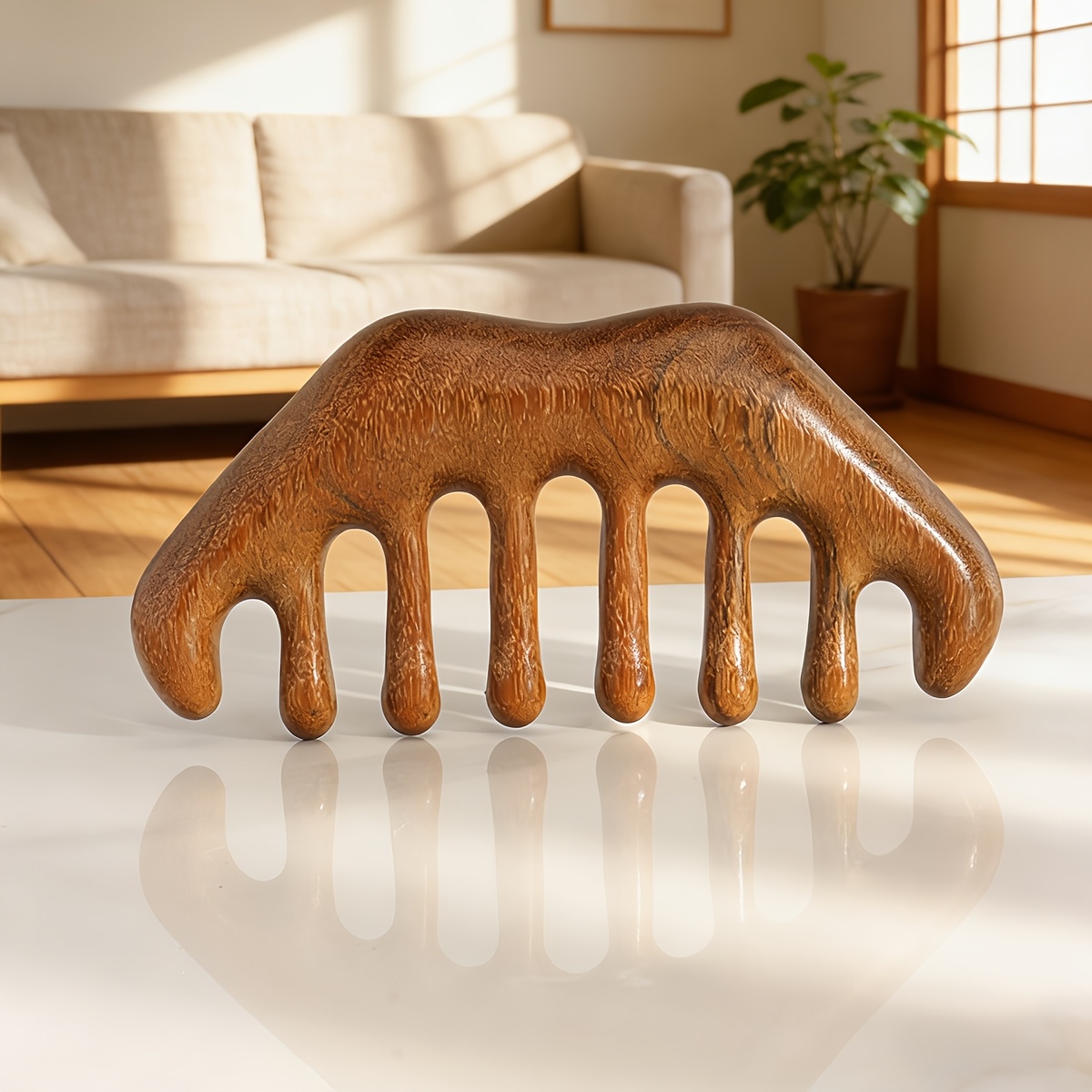 1 Peine de Sándalo | Madera Natural, Diseño de Dientes Anchos para Alisar el Cabello, Portátil para Uso Doméstico