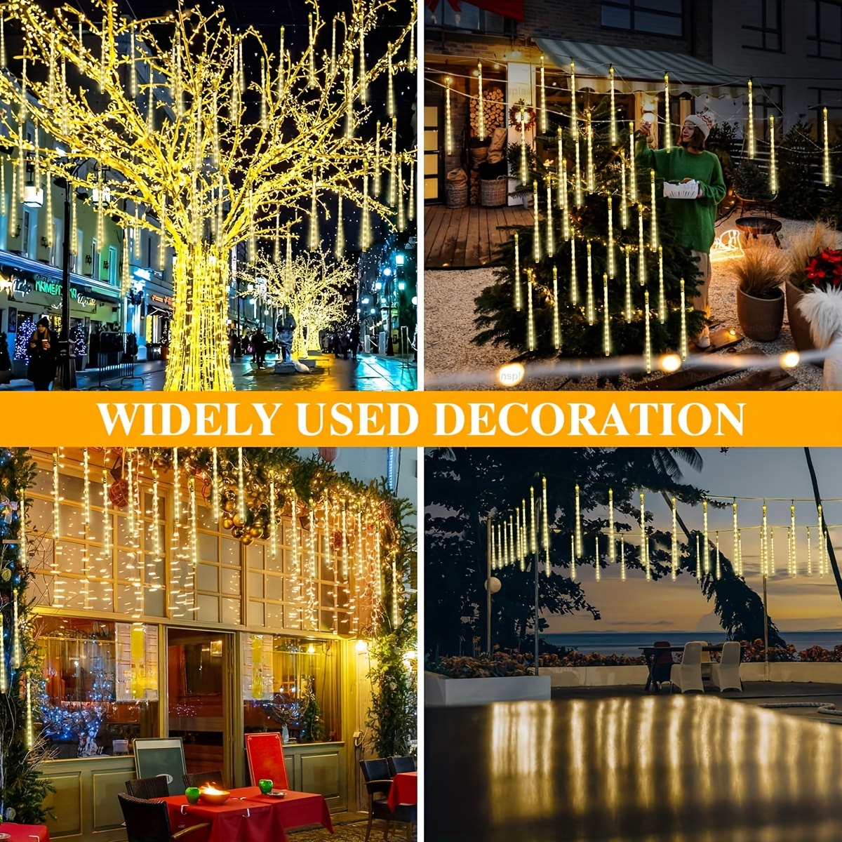 1 lot de guirlandes lumineuses décoratives Pluie de météores solaires, éclairage de fête, effet ciel étoilé, guirlandes lumineuses de Noël, lumières solaires pour arbres d'extérieur, durables, adaptées pour les mariages, Halloween, Thanksgiving, terrasses, arbres, toits, cours, jardins, pelouses