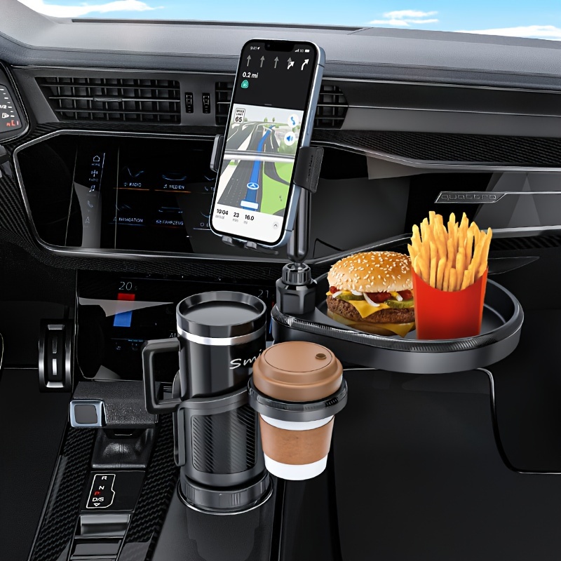 

Car Cup Holder Tray & Phone Mount Expander For Car, Dual Cup Holder Tray Table With Base, Cell Phone And Dual Drink Cup Holder Expander For Truck