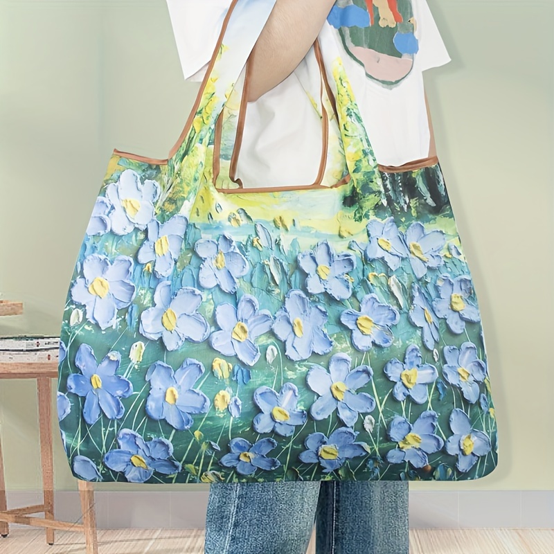 E-shop Damen Nylon-Tragetasche mit Blumenmuster - Große Sport-, Reise- & Einkaufstasche mit festen Schultergurten, Weiß/Gelb, Handwäsche/Chemische