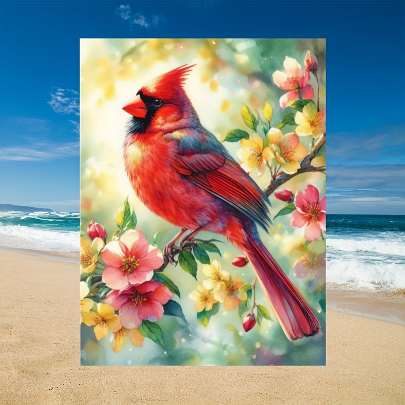 

5d Diy Diamond Painting Kit - Vibrant Bird And Flowers Embroidery Cross Stitch Art - Round Acrylic Diamonds Craft For Wall Decor - Animal Theme Diamond Art Set With Full Drill For Gift
