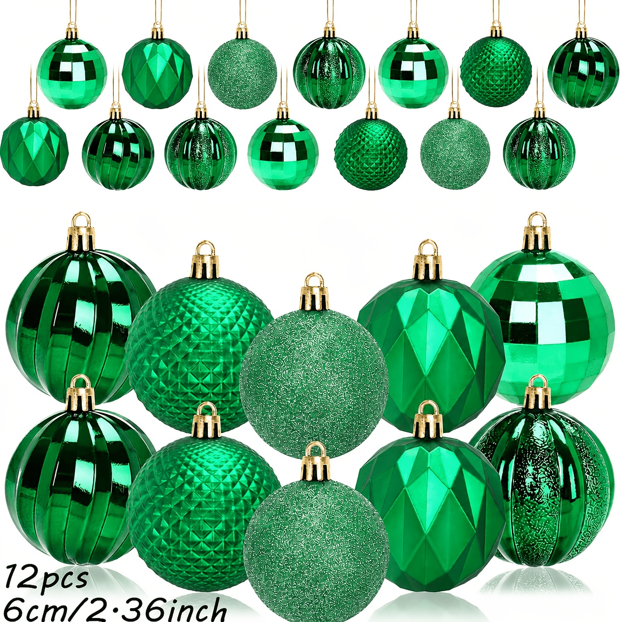 TEMU 12pcs, 6Cm/2.36Pouces Grandes Boules de Noël Ornements, Ornements Décoratifs en Plastique pour Arbre de Noël, Assortiment de Boules de Noël pour