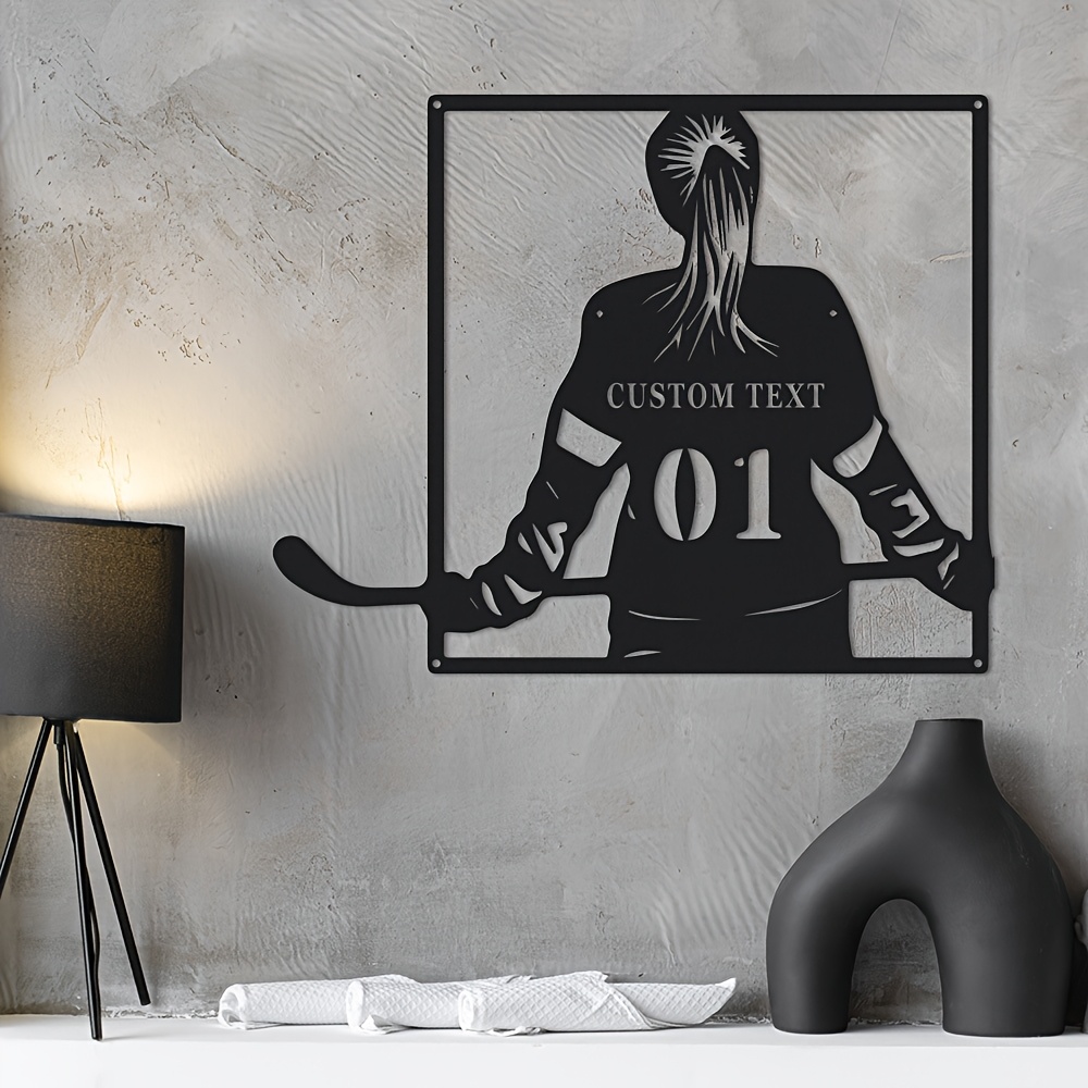 1pc Personalized Ice Hockey Player Metal Wall Art, Custom Name, Bohemian Style Hanging Decor, Versatile Statue Wall Ornament for Living Room, Office, Outdoor Porch - Farmhouse Kitchen Decoration, Art Deco, Wall Mount, Sports Theme, Original Artwork, Ideal for Christmas, Easter, Thanksgiving, Valentine'S Day, Graduation