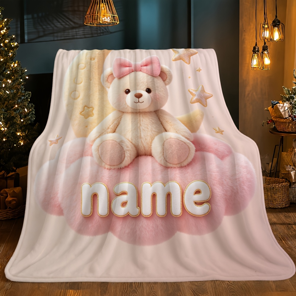 Personalized Custom Name Teddy Bear Blanket for Travel