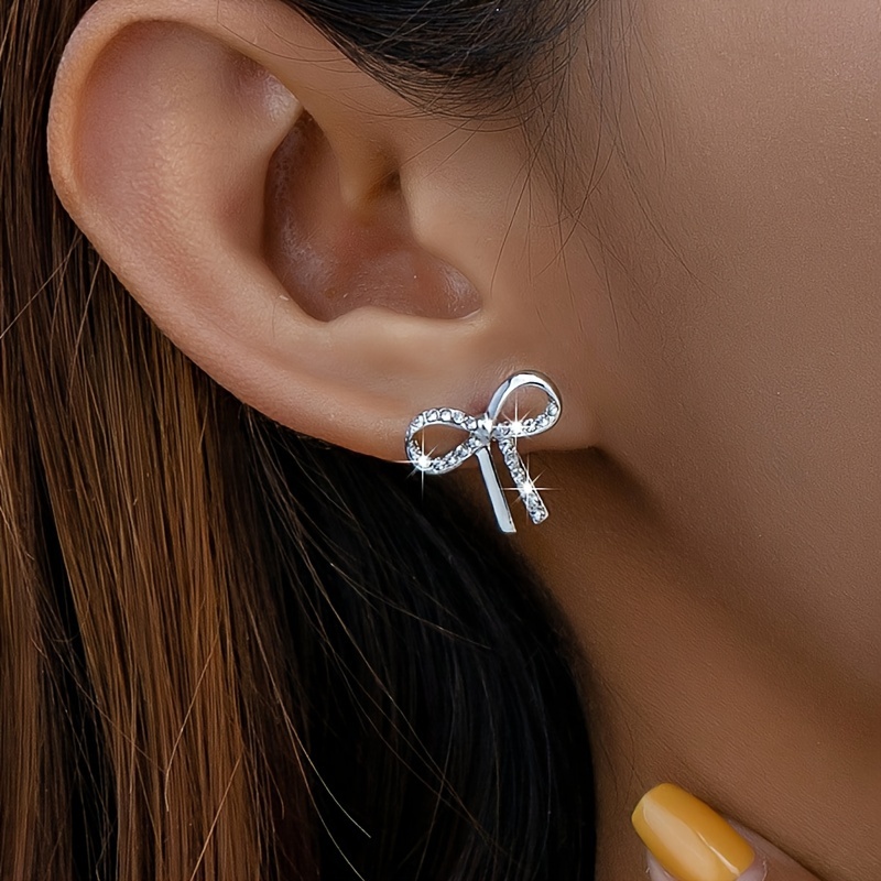 TEMU Sparkling Gemstone Ribbon Earrings Fashion Presents