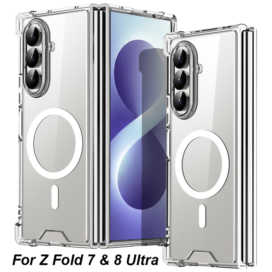 TEMU Phone Case - Clear Magnetic Shockproof Case For Galaxy Z Fold 8 Ultra And Z Fold 7 | Hinge Protection And Air Cushion And Drop-proof | Slim-fit