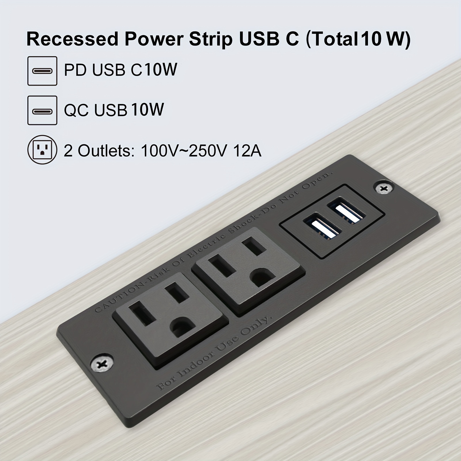 Sharoher Regleta de alimentación con carga inalámbrica rápida de 10 W, 2  tomas, 2 puertos USB, 2 puertos de carga rápida tipo C, para oficina,  hogar