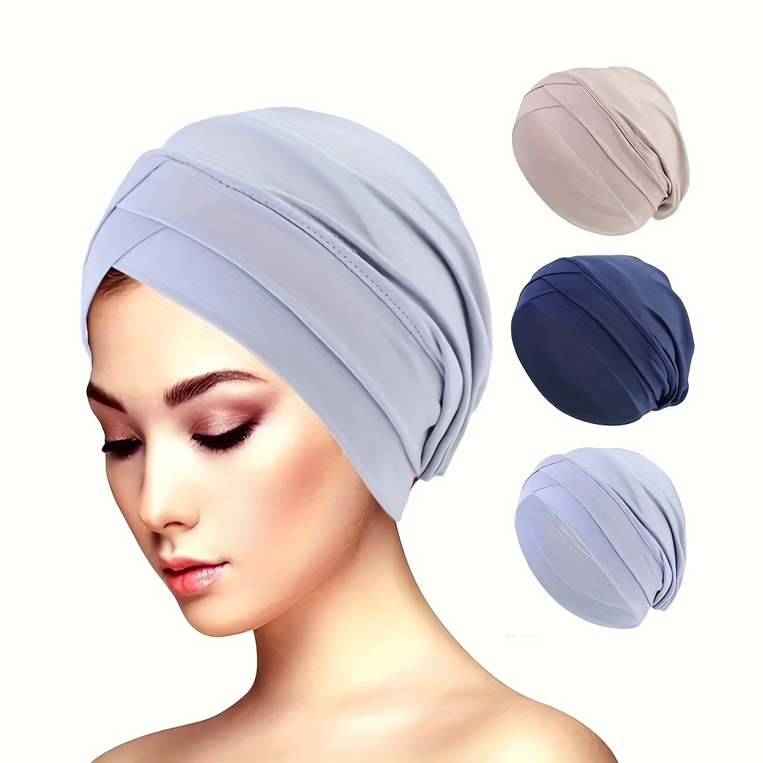 

3pcs/set Forehead Crisscross Undercaps Monochrome Elastic Inner Hijab Caps Basic Thin Caps For Women
