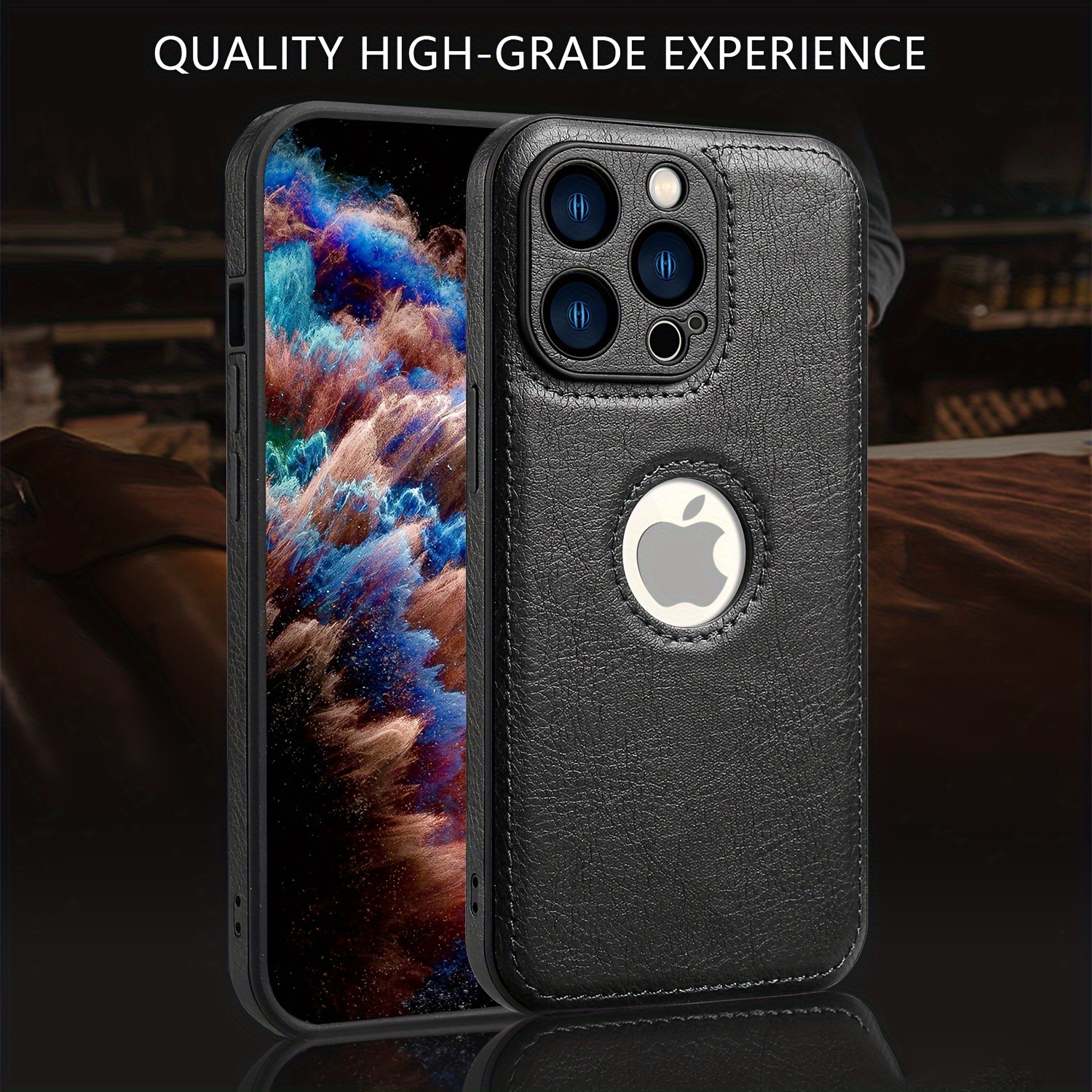 Logo View Compatible with iPhone 15/14/13/12 Pro Max Case Slim Premium Vegan Leather Classic Luxury Elegant Thin Cover, Shockproof Full Protection - Image 6