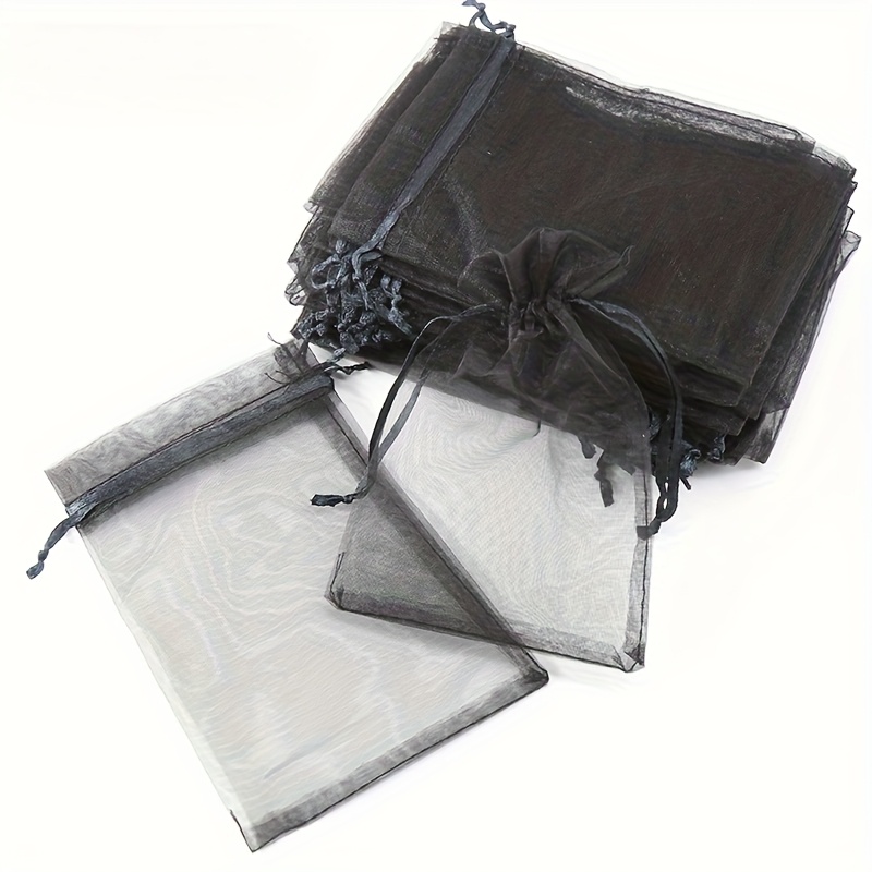 TEMU Cadeau pour Elle/Lui - 50 Sacs en Organza Noir 4''x6'' avec Cordon pour Cosmétiques, Bijoux, Emballage Cadeau et Accessoires