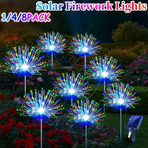 1pc - 60LED Version 4pcs - 320LED/240LED Version 8pcs - 480LED Version, 8-Mode Solar Garden Decoration Light, IP65 Solar Fairy Light, Suitable for Gardens, Courtyards, , , Lawns, And Festivals