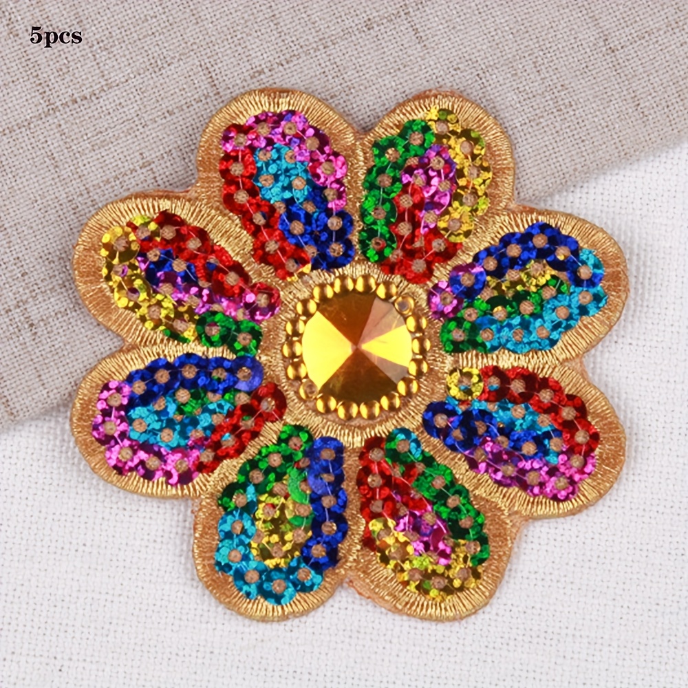 TEMU Ywli 5pcs/bag Color Random Ethnic Clothing Small Octagonal Flower Sequin Patch Diy Embroidery Cloth Patch
