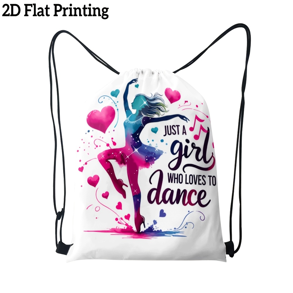 TEMU Sac à cordon Silhouette de fille dansant avec motif de notes de cœur et slogan " Who ", Gym/Salle de sport/Entraînement/Voyage/Cyclisme,