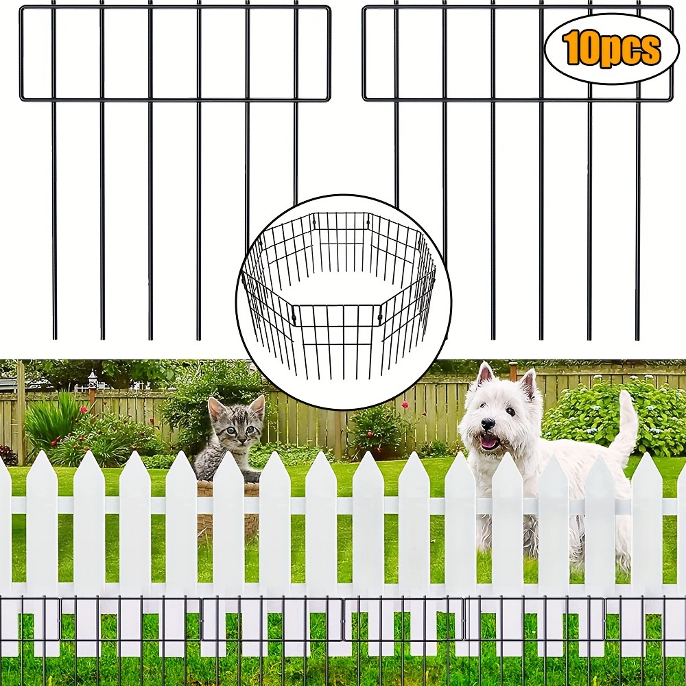 No Dig Decorative Outdoor Garden Fence for Yard, 37.5 In(H) X 10ft(L)  Animal Barrier Fencing Rustproof Metal Wire Panel Border for Dog, Rabbits,  and Patio Temporary Ground Stakes Defense- Black 
