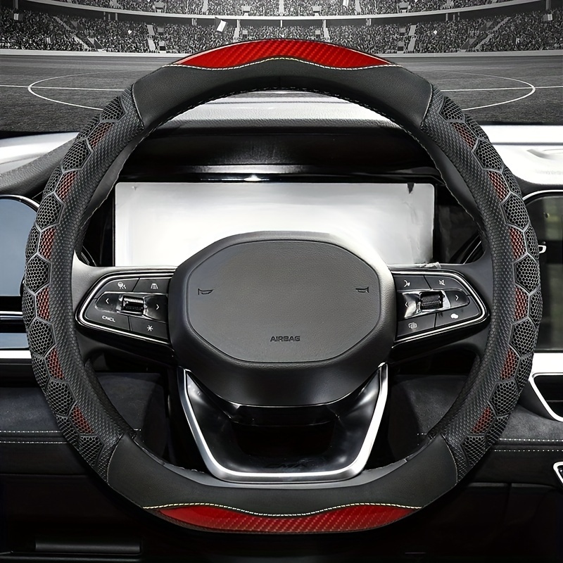 

New Premium Pu Leather Car Steering Wheel Cover, Non-slip Breathable, Universal D-shaped Flat Bottom 15inch/38cm