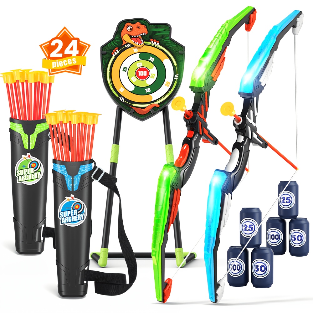 TEMU 2er-Set und für Kinder, LED-Leucht-Fechtset mit 24 Saugnapf-Pfeilen, 1 , 6 Punkte-Tore und 2 Pfeilfächer, Indoor-Outdoor-Sportgeschenke für