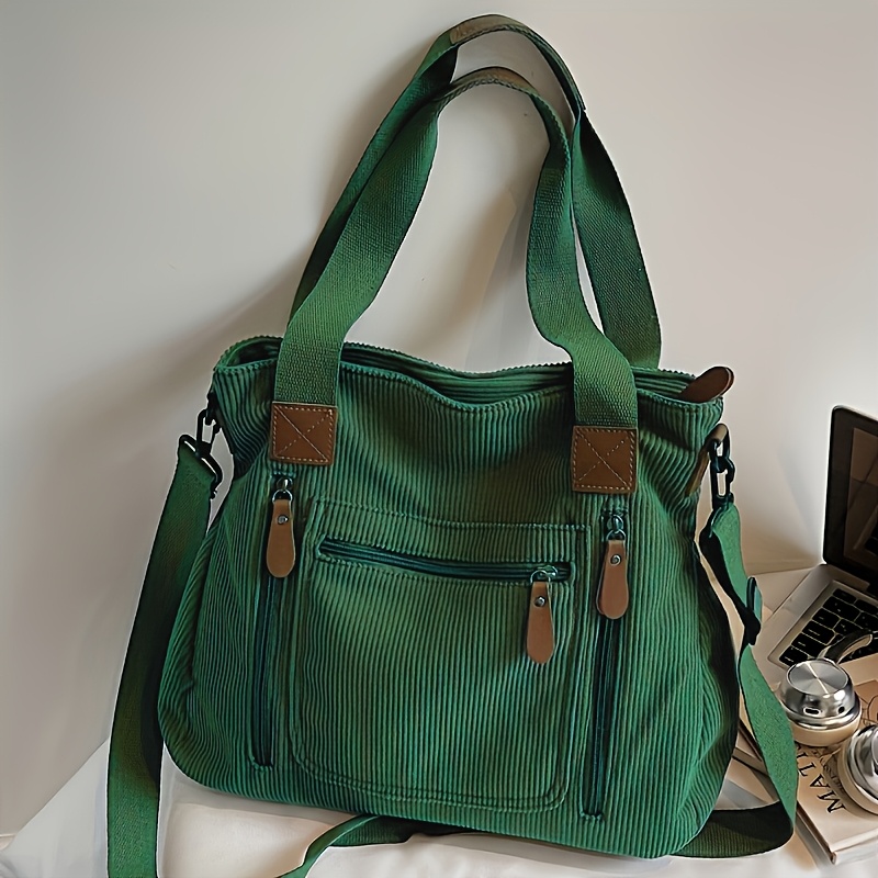 TEMU Bolso Tote de Cuero de Vintage para Mujer | Bolso Tote Multibolsillos con Cremallera y Correa Ajustable para Ir al Trabajo/Comprar/Campus, Bolso