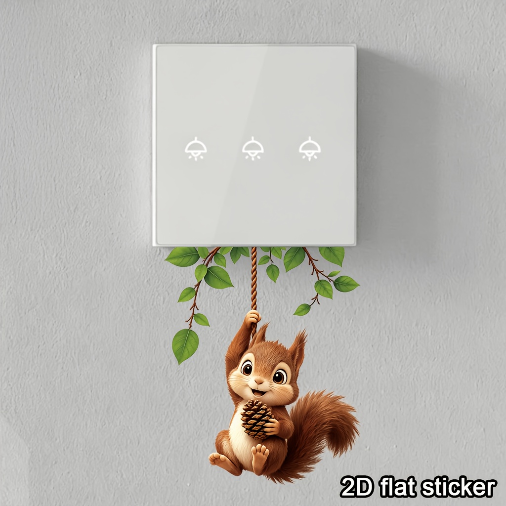Cute Hanging Squirrel Light Switch Sticker, Removable Vinyl Decal