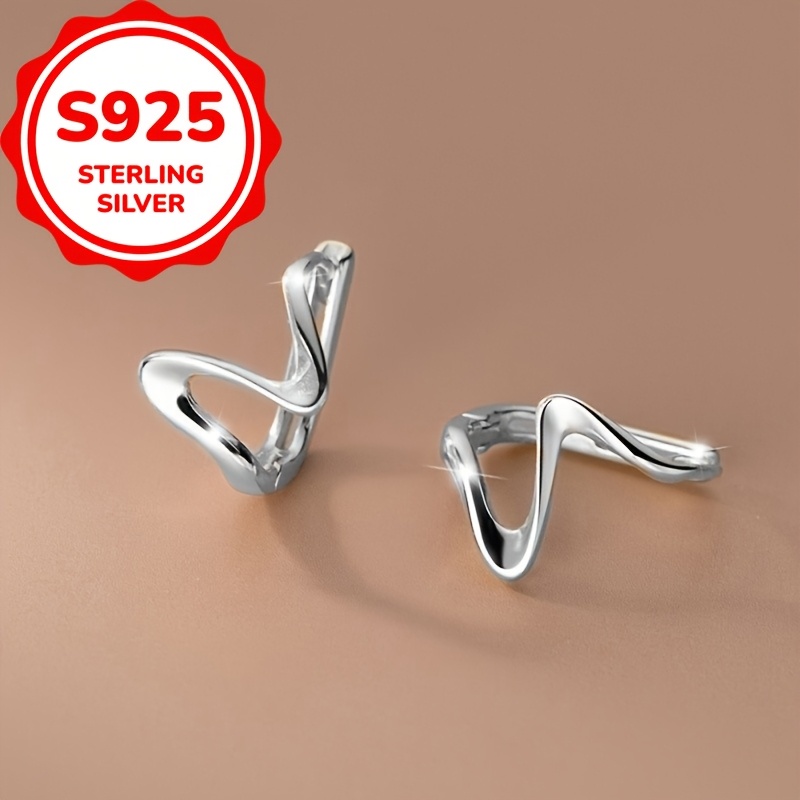 925 Sterling Silver Wave Stud Earrings 18K Plated Hypoallergenic Lightweight