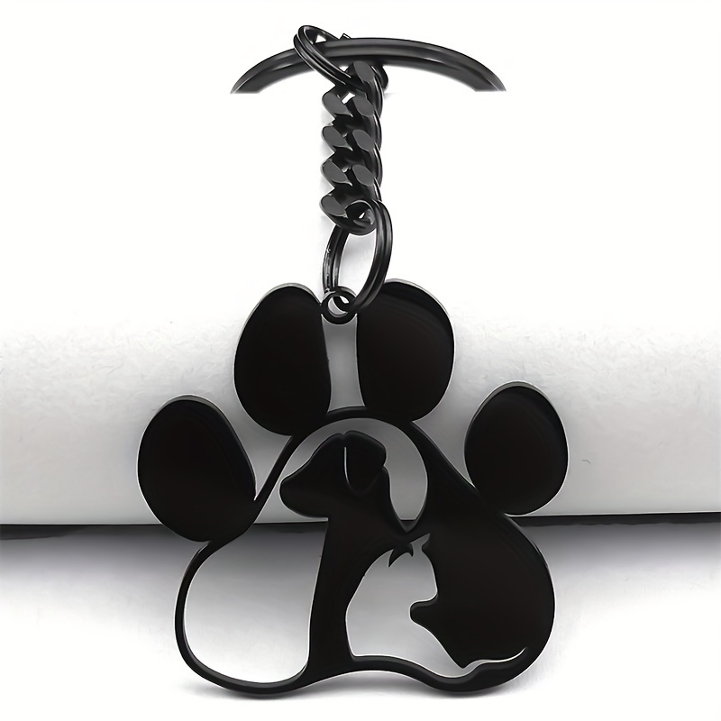 

Adorable Dog And Cat Paw Keychain For Ladies And Gentlemen, Made Of Stainless Steel, A Charming Accessory And Jewelry K8006s1