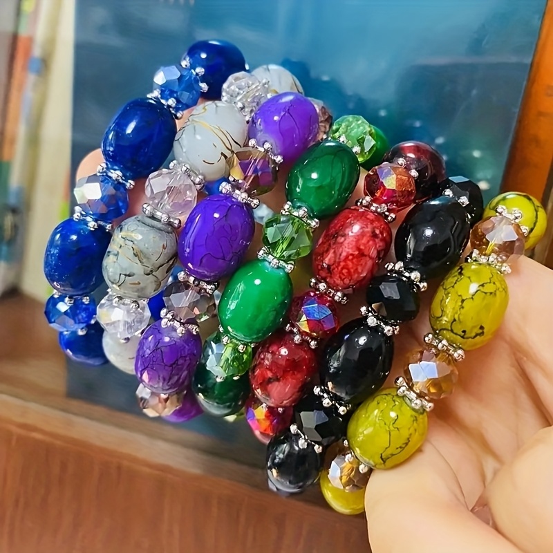 TEMU 7pcs Bohemian Colorful Glass Beads Bracelets Set For Women - Fashionable Style Hand Jewelry Accessories, Gift For Best Friend, Parties & Vacations Beach Occasion Wear (no Gift Box)