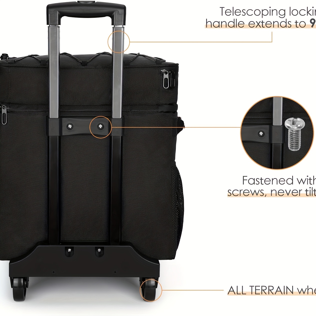 Rolling Cooler with Wheels and 38.58inch Handle, 60+ Can Leakproof Soft Sided Travel Cooler, Double Deck & Enhanced Stability Wheeled Cooler, Insulated Cool Bag for Camping, Grocery, Beach, Outdoor