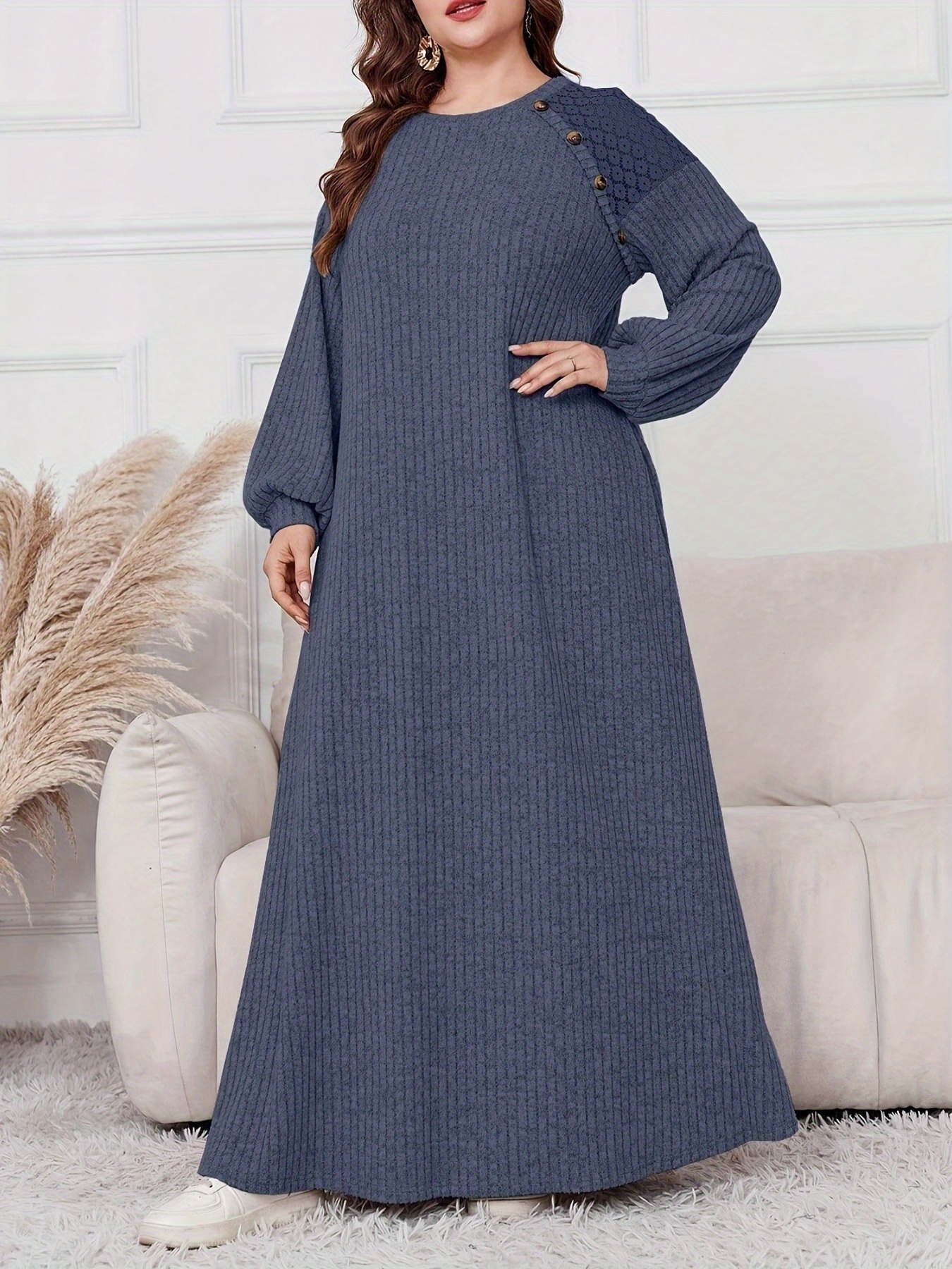 plus size grey maxi dress Wholesale MOQ6 Honey Plus Size Printed V-Neck Long Sleeve Maxi Dress main image 0