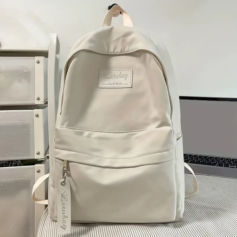 Minimalist Solid Color Backpack, Versatile Preppy School Backpack,  All-Match Nylon Rucksack For Travel