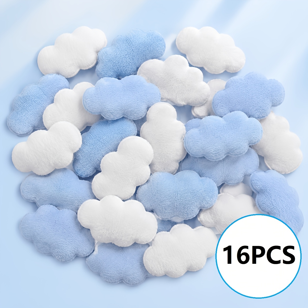 TEMU 16pcs Cloud-shaped Sewing Handmade Set, 8pcs White And 8pcs Blue, White Blue Mixed Hair With Fabric Cloud And Colored Wire Material Decoration